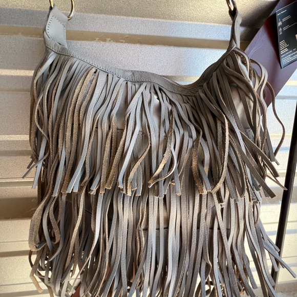 SOLD!! Topshop Gray/Blue Fringe Shoulder Bag - Picture 2 of 5
